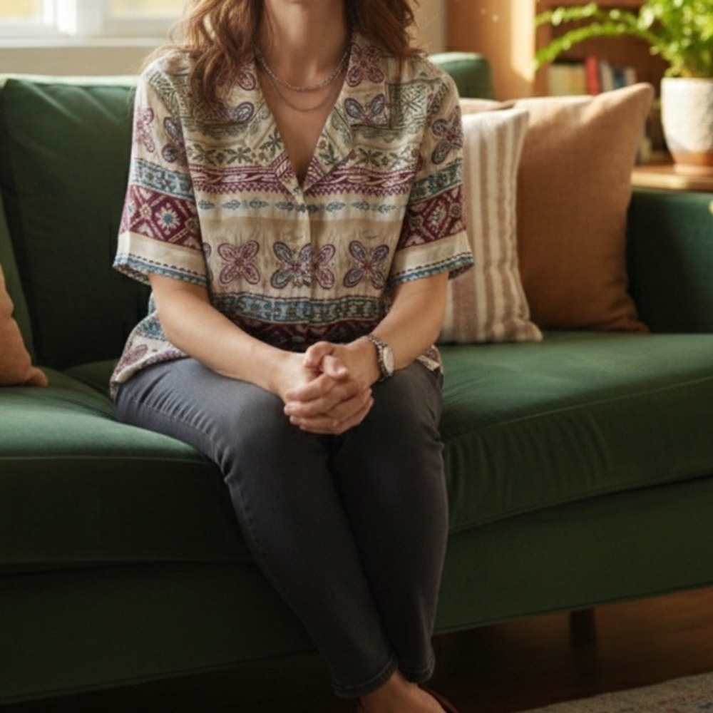 Alfred Dunner Multicolor Floral Button Down Shirt